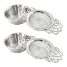 2 Pack Tea Strainers with Drip Bowls, Stainless Steel Tea Strainer Bowl Loose...