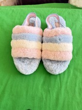 SIZE 6 WOMENS UGG Fluff Yeah Pastel Rainbow Slides
