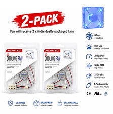 Adaptec 80x80x25mm Blue LED PC Case Cooling Fan 3Pin 4Pin Molex 2500RPM 2-Pack