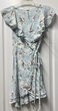 Free People Light Blue Floral Wrap Dress Viscose Rayon Feminine Romantic Size S
