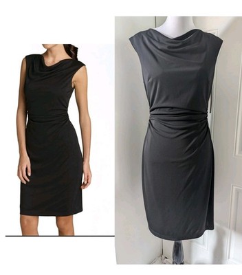 David Meister Dress Size 10 NWT Black Draped Neck Sleeveless Zip Career Cocktail