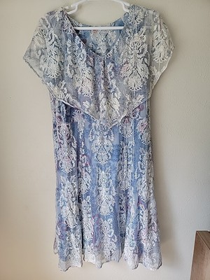 Reba Dress 2X Blue Lace Overlay Rhinestone V Neck Country Wedding Party |  eBay