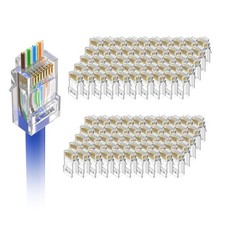 100-Pack UL Listed Cat6 RJ45 Pass Through Connectors in Storage Can, Cat 6/Ca...