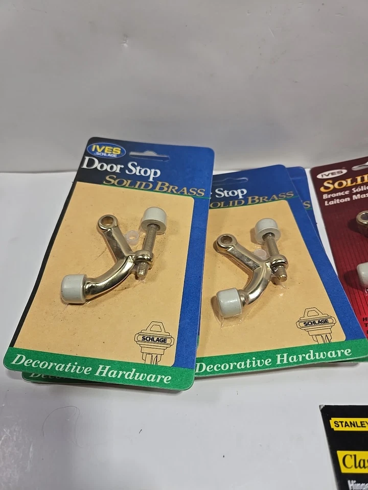 Heavy Duty Solid Brass Adjustable Hinge Tin Kit Door Stop Ives Schlage National  - Image 2 of 4