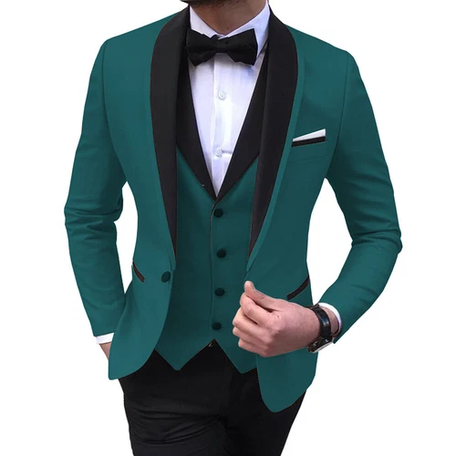 Traje de hombre 3 piezas formal boda fiesta esmoquin blazer + chaleco + pantalones 48 50 52 - Imagen 11 de 35