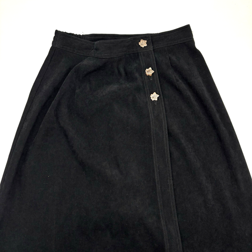 Gonna vintage anni 90 Monique Sport nera avvolgente bottoni foglia davanti linea A M 27x35" - Foto 2 di 13