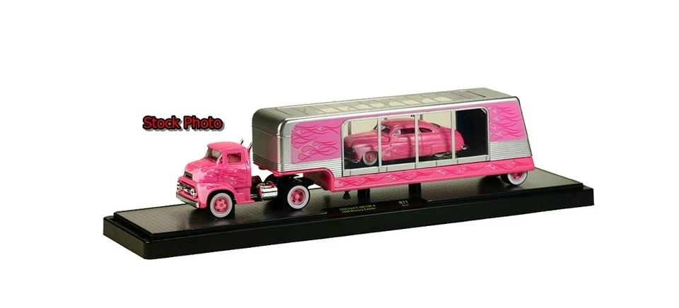 M2 Machines Auto Haulers 1956 Ford C-500 COE & 1949 Mercury Semi R17 Pink 15-17 - Image 2 of 4