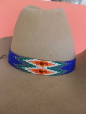 Hand Beaded Hatband Southwestern Cowboy Multicolor feathers Adjustable tie