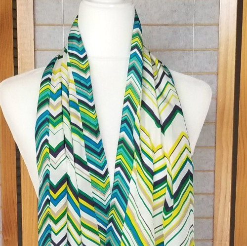 Anne Klein Silk Scarf Rectangular Long Chevron Bl… - image 2