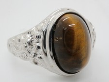 GOLDJUNGE69 * SOGNI D`ORO EDELSTEIN RING (21,5) TIGERAUGE OVAL 14mm 925er SILBER