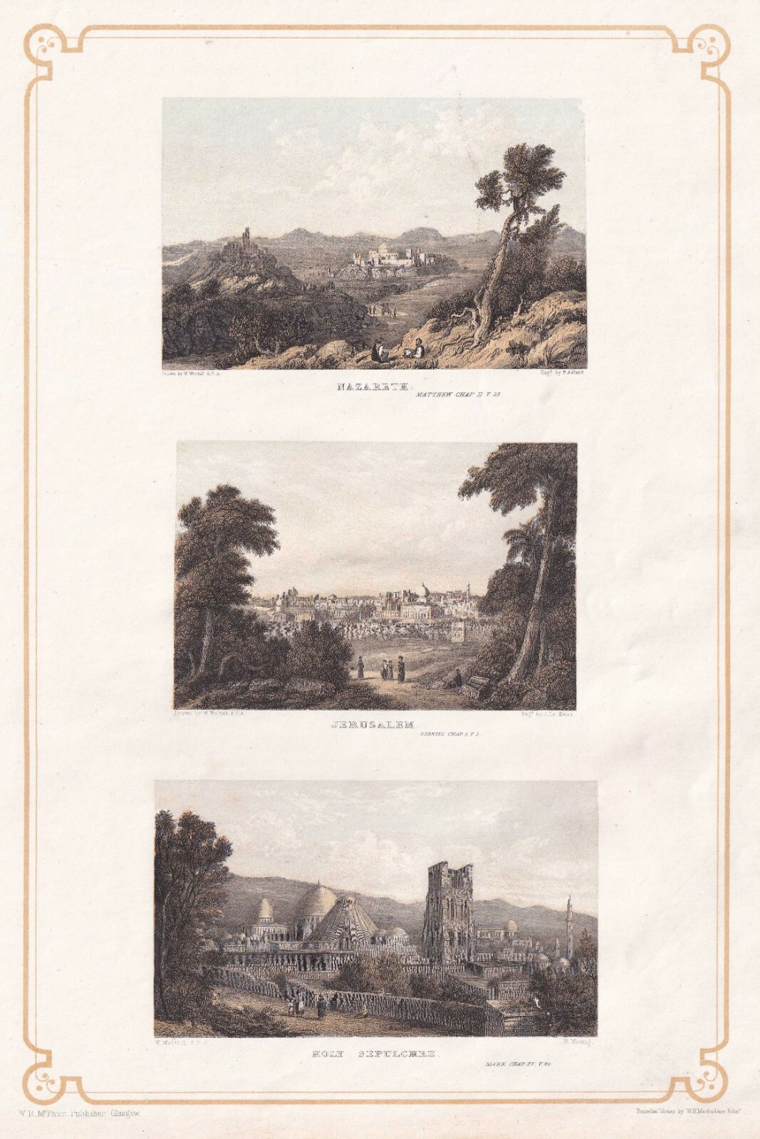Antique Biblical Chromo-lithographs. Nazareth, Jerusalem & Holy Sepulchre, 1869