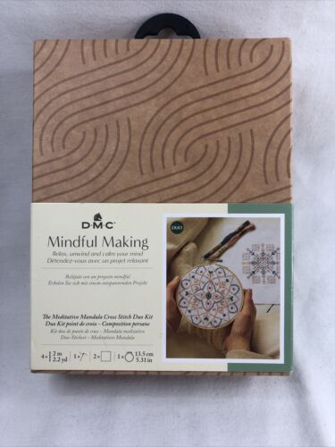 New DMC Mindful Making Duo Cross Stitch Kit - Meditative Mandala - 2 Designs! - Afbeelding 1 van 7