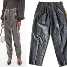 VTG 80s Michael Hoban North Beach Black LEATHER PANTS Hi-Waist Pleat Front 30 M