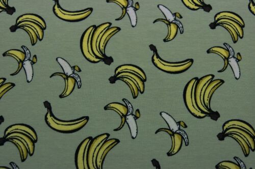 Jeseystoff  Baumwolle  Kinderträume Bananen grün gelb 50x150