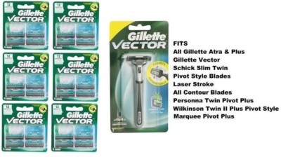 25 GILLETTE Vector BLADES Cartridges Fit Atra Plus Schick Slim twin Razor Refill