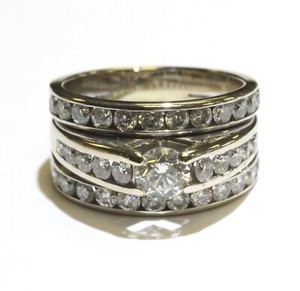 14k white gold 2.03ct SI1 H round diamond engagement ring 2 wedding bands 7.8g 