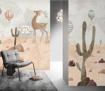 3D Elk Cactus Balloon Wallpaper Wall Mural Removable Self-adhesive 881