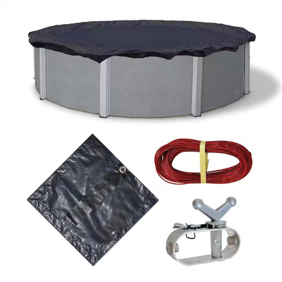 8-Year 15/16 Ft. round Navy Blue above Ground Winter Pool Cover | Wave Bronze