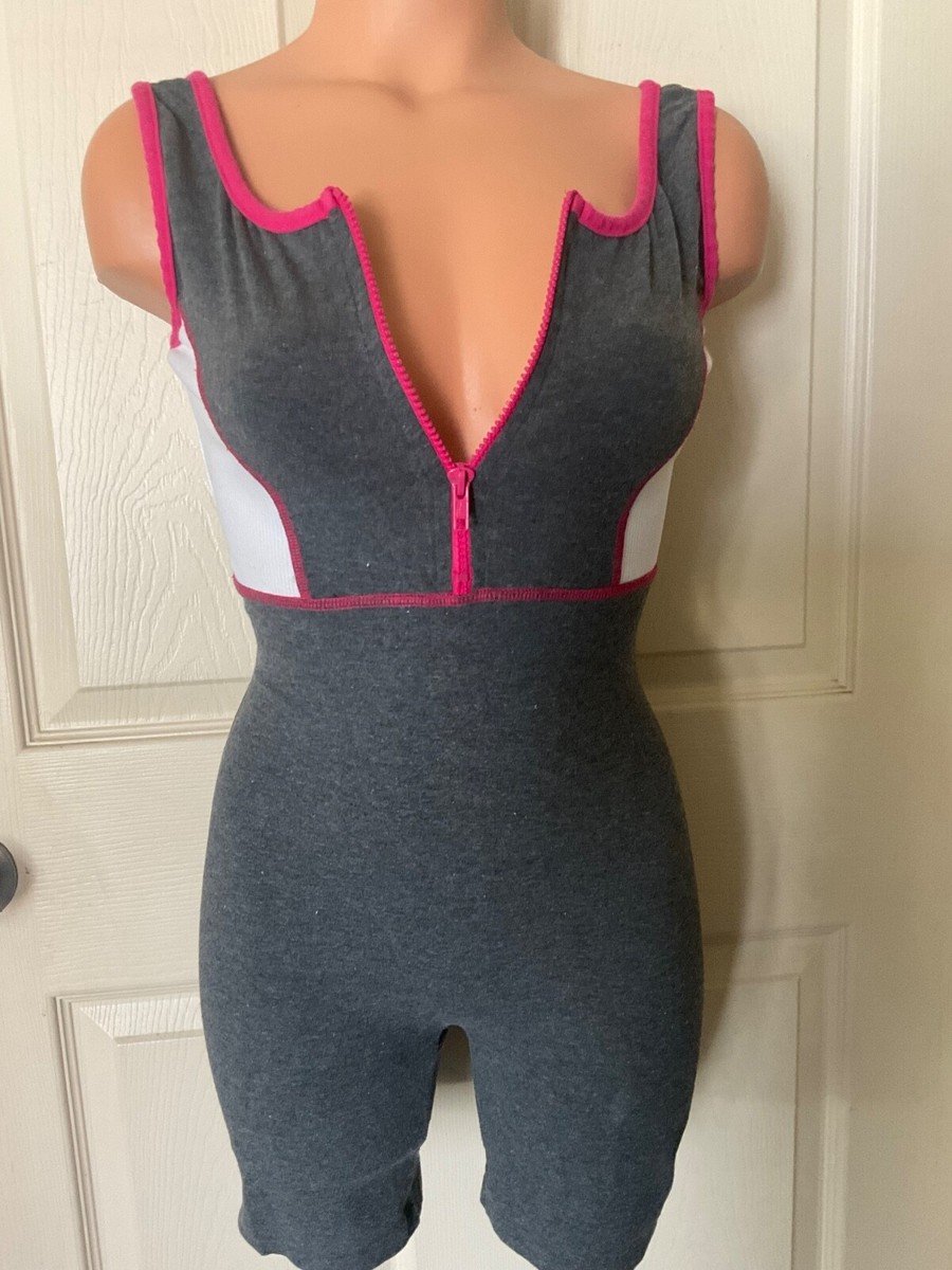 80s French Made Swim and Body suits 未使用 Vtg 80s Everlast Gray Spell Out High Neck Athleisure Workout