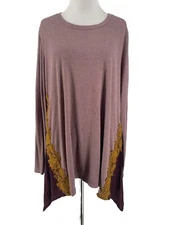 LOGO Lounge by Lori Goldstein Women's Knit Top W/ Godets and Contrast Lace XL 