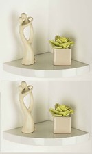 Set Of 2 High Gloss Floating Corner Shelf Wall Mounted Storage Unit Shelving Kit