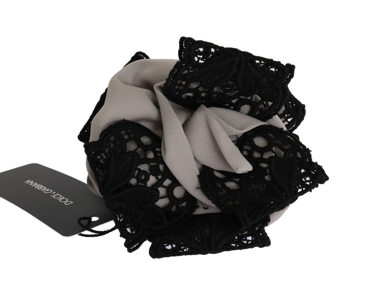 DOLCE & GABBANA Hair Claw Gray Silk Black Lace Accessory  display picture 2
