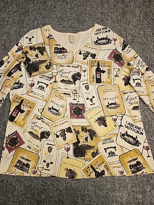 Jess & Jane Shirt Womens 1X Wine Vineyard Rhinestone Sparkle Artsy Graphic Tee