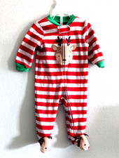 Cute Carters Size 6 Month Reindeer Fleece Christmas Zip Up Footed Pajamas