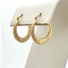 Solid 14k Gold Tubular Round Hoop Earrings Diamond Cut Vines New
