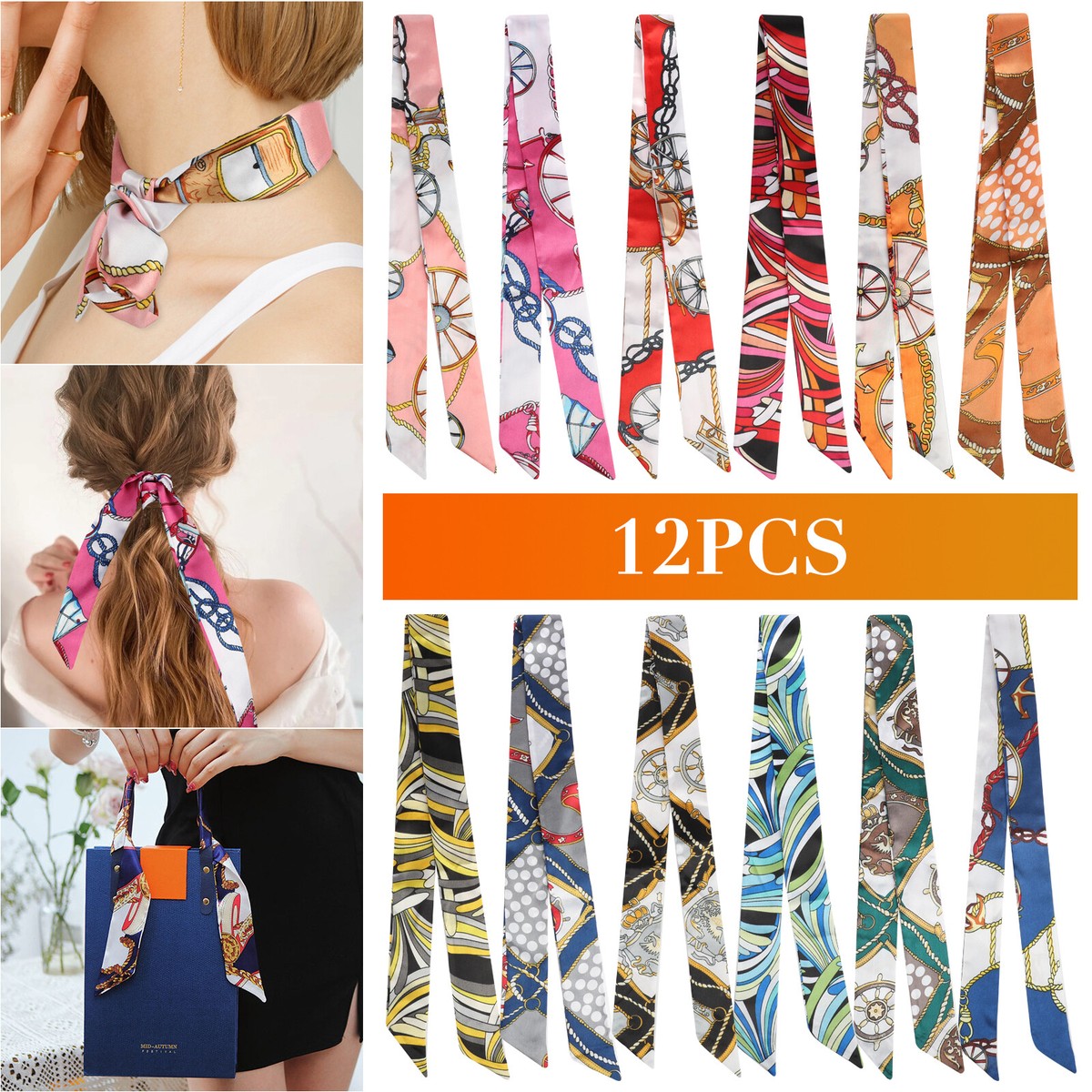 8 Piece Set‎ Oil Painting Print Satin Style Twillies How to tie a twilly tutorial ✨ @Rebag . . . #howto #hermes  main image 4