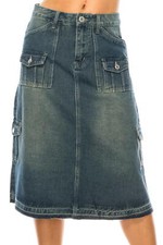 Women's Juniors/Plus Size Calf - Length Stretch Denim Cargo Style Skirt