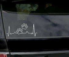 PAW PRINT LIFELINE Vinyl Decal Sticker Car Window Bumper Dog Cat Love Heartbeat