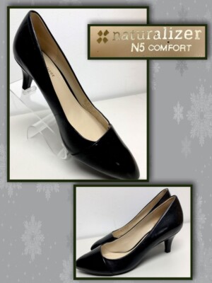 Naturalizer Gusta N5 Black LEATHER Comfort Cushioned Dress PUMPS 385059 