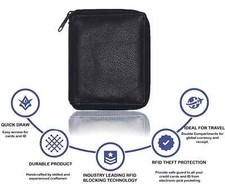 Genuine Leather Zip Around 11 Credit Card 1ID Hipster Mens Wallet Organizer BLK