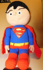 Unbranded~Handmade Crochet Superman Toy Doll 21 1/2" Standing Tall