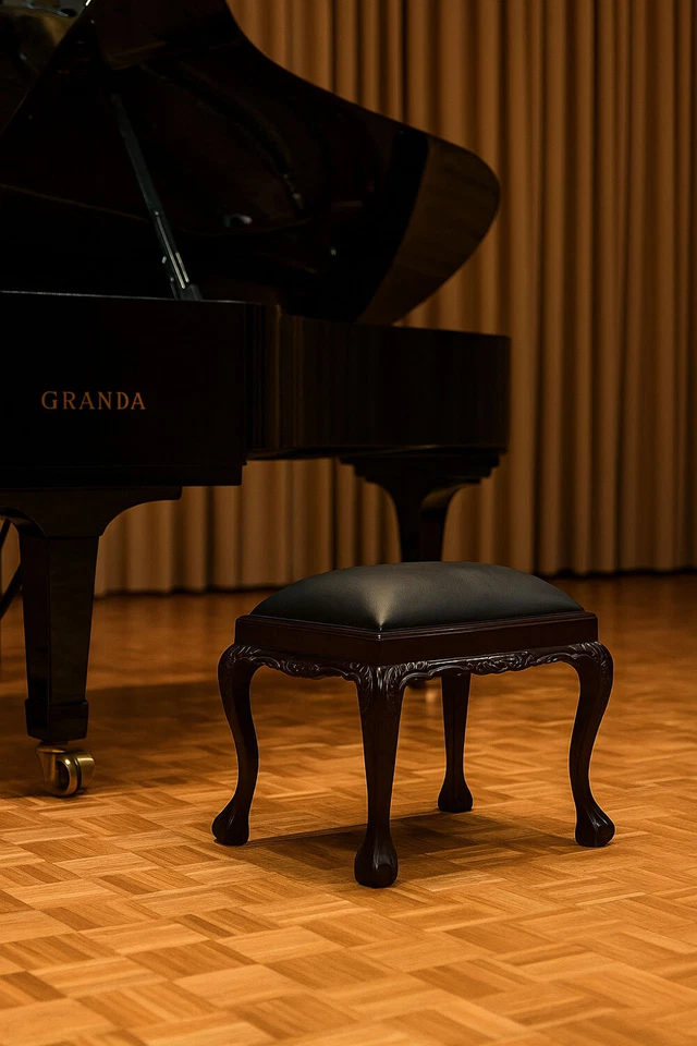 Antik Hocker Mahagoni Sitzhocker Schnitzereien Sitzbank Klavierhocker - Bild 3 von 4