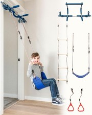 Indoor Doorway Gym Set - Sensory Swing  Grip Rings - Adjustable Door Frame P...