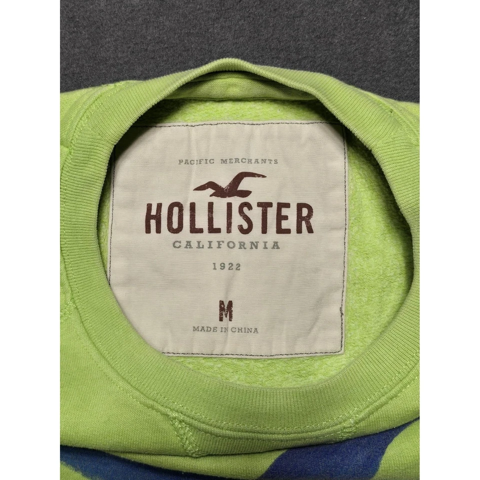 Sudadera Hollister California Cuello Redondo Verde Lima Logo Pájaro Para Hombres M Y2K Foto 3 de 4