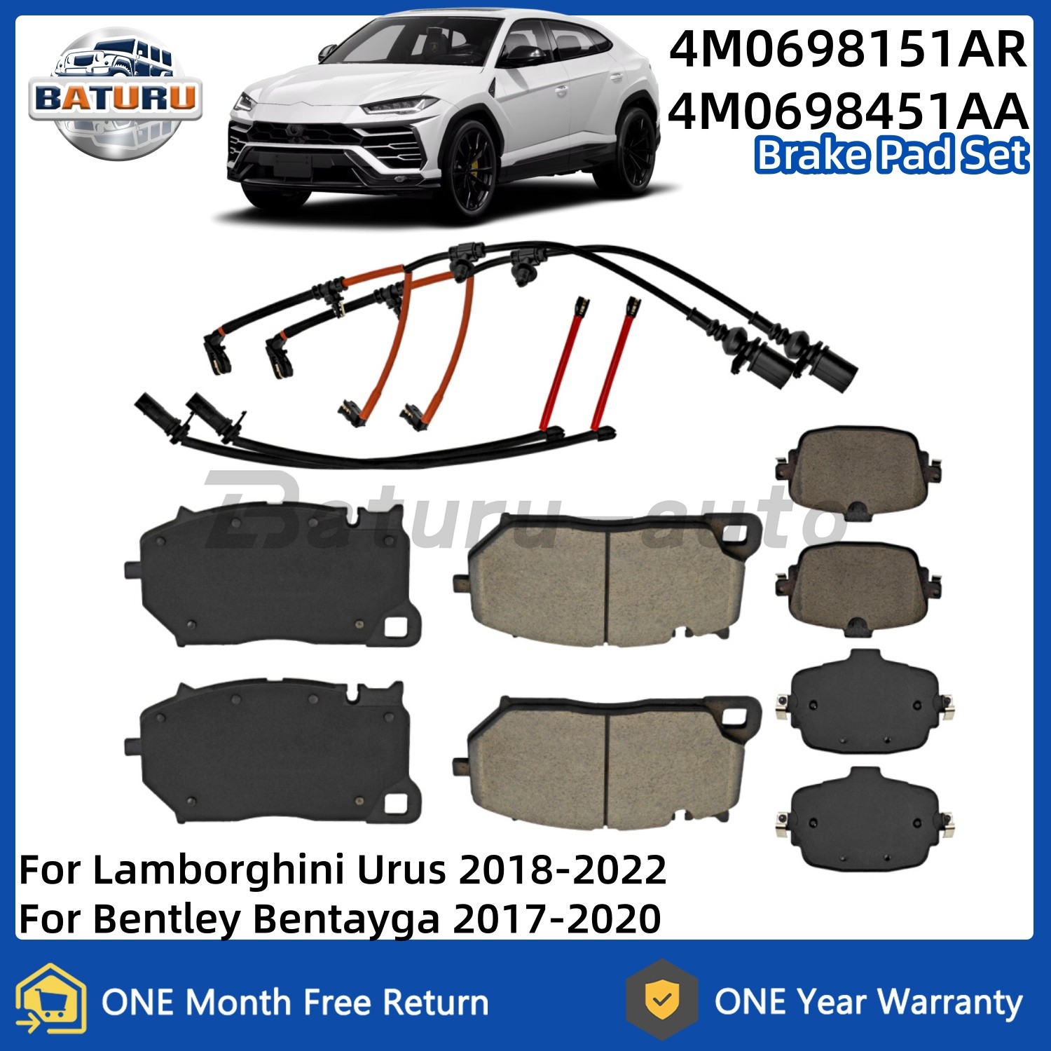 Front & Rear Brake Pad 4M0698151AR 4M0698451AA For 2018-2020 Lamborghini Urus US