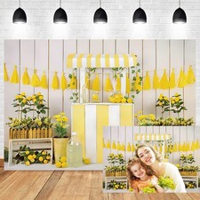 5x3ft Yellow Lemon Backdrop, Summer, Girl Birthday, Lemonade, Rustic Wood Wall