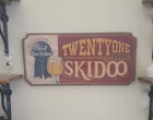Vintage Pabst Beer Wood Sign Twentyone Or Skidoo - 1960s  24"x11"