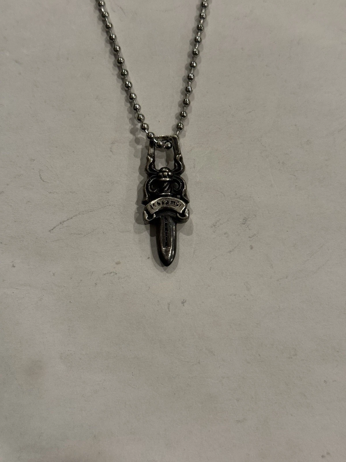 Chrome Hearts Dagger Pendant Silver Ball Chain Necklace Sterling .925 #5 CH