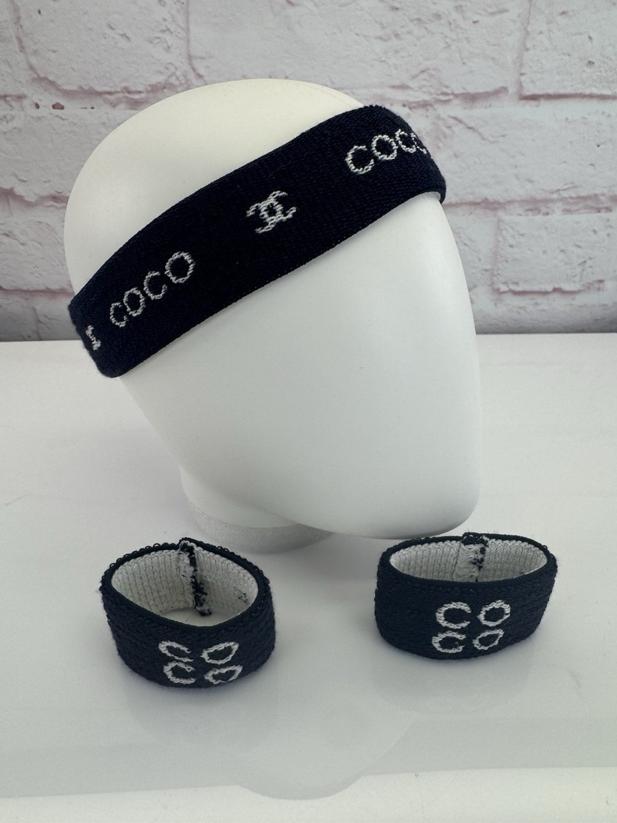 Chanel Sport Line Terry Cloth Navy and White CC Headband and