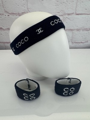 Chanel Sport Line Terry Cloth Navy and White CC Headband and