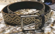 LUCKY BRAND Sz Sm Leather Embroidered Tribal Boho Women's Belt India 41" Euc