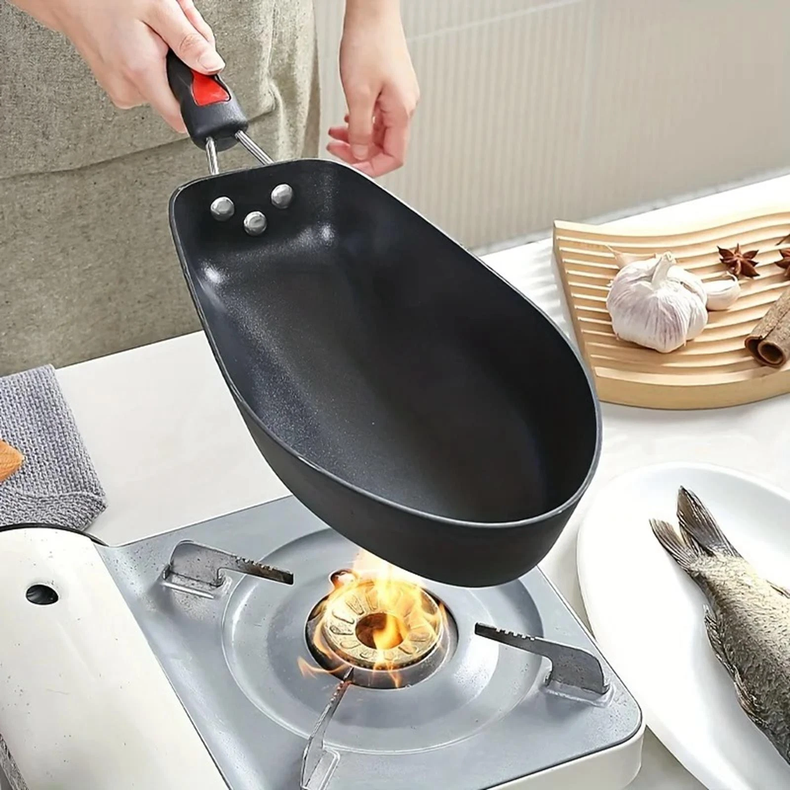 Nonstick Fish Frying Pan Premium Durability Cooking Pan Portable Practical
