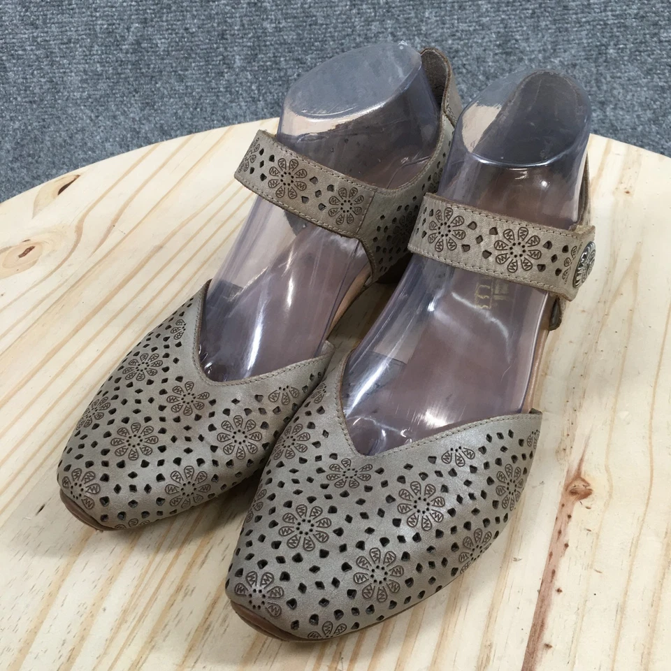 Rieker Shoes Womens 40 Ankle Strap Brown Gray Leather Closed Toe Block Heels - Image 3 of 4