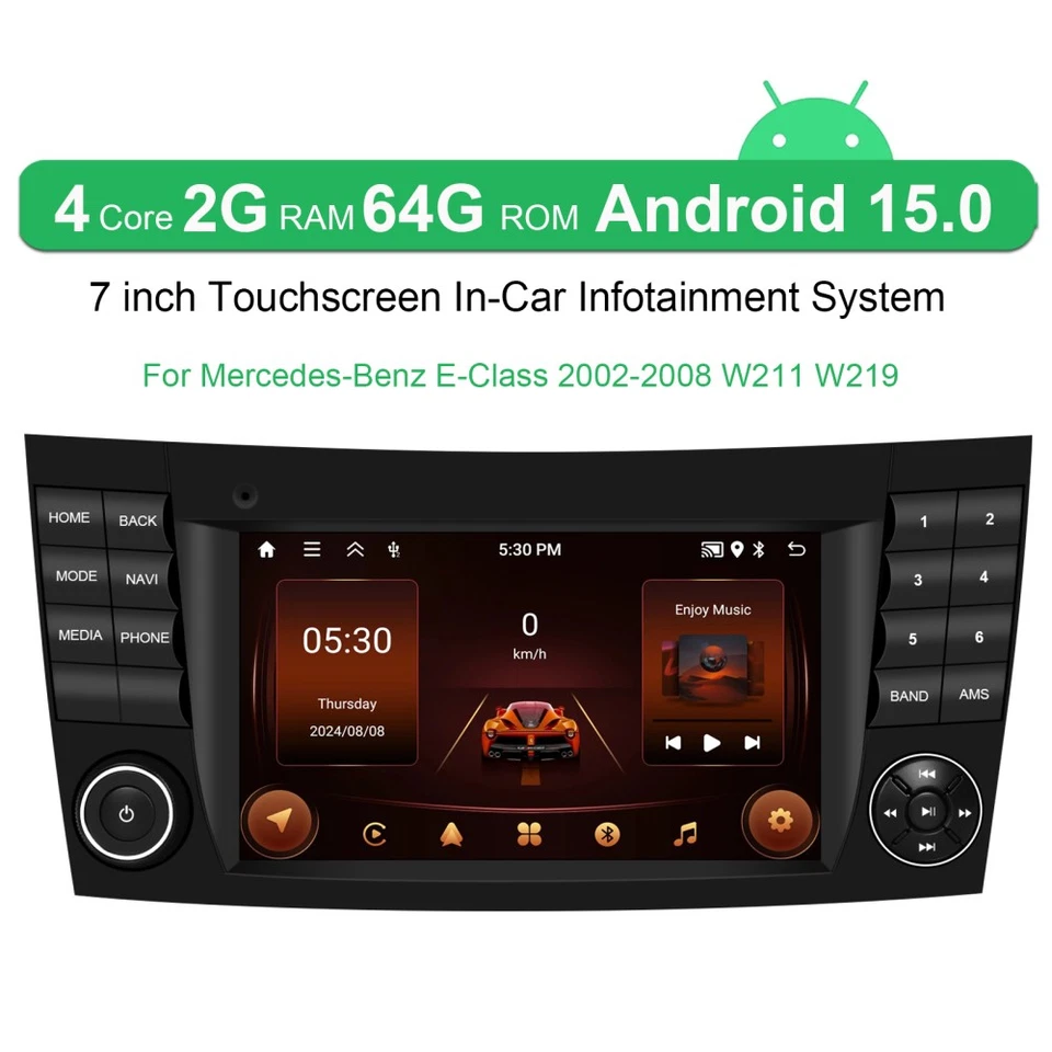 Para Mercedes-Benz Clase E 2002-2008 W211 W219 Carplay GPS Navegación Android 15 2+64GB Foto 2 de 4