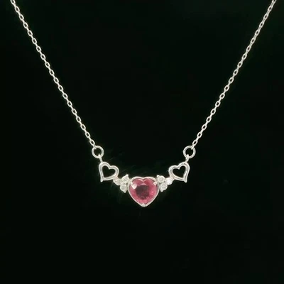 Loucri 18K Weißgold Rubin & 0.05 ct Diamant Herzanhänger Kette Eleganter Schmuck - Bild 1 von 4