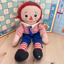 Vintage Raggedy Andy Doll Mid 1960s Knickerbocker Red Yarn Hair, 14", WORN